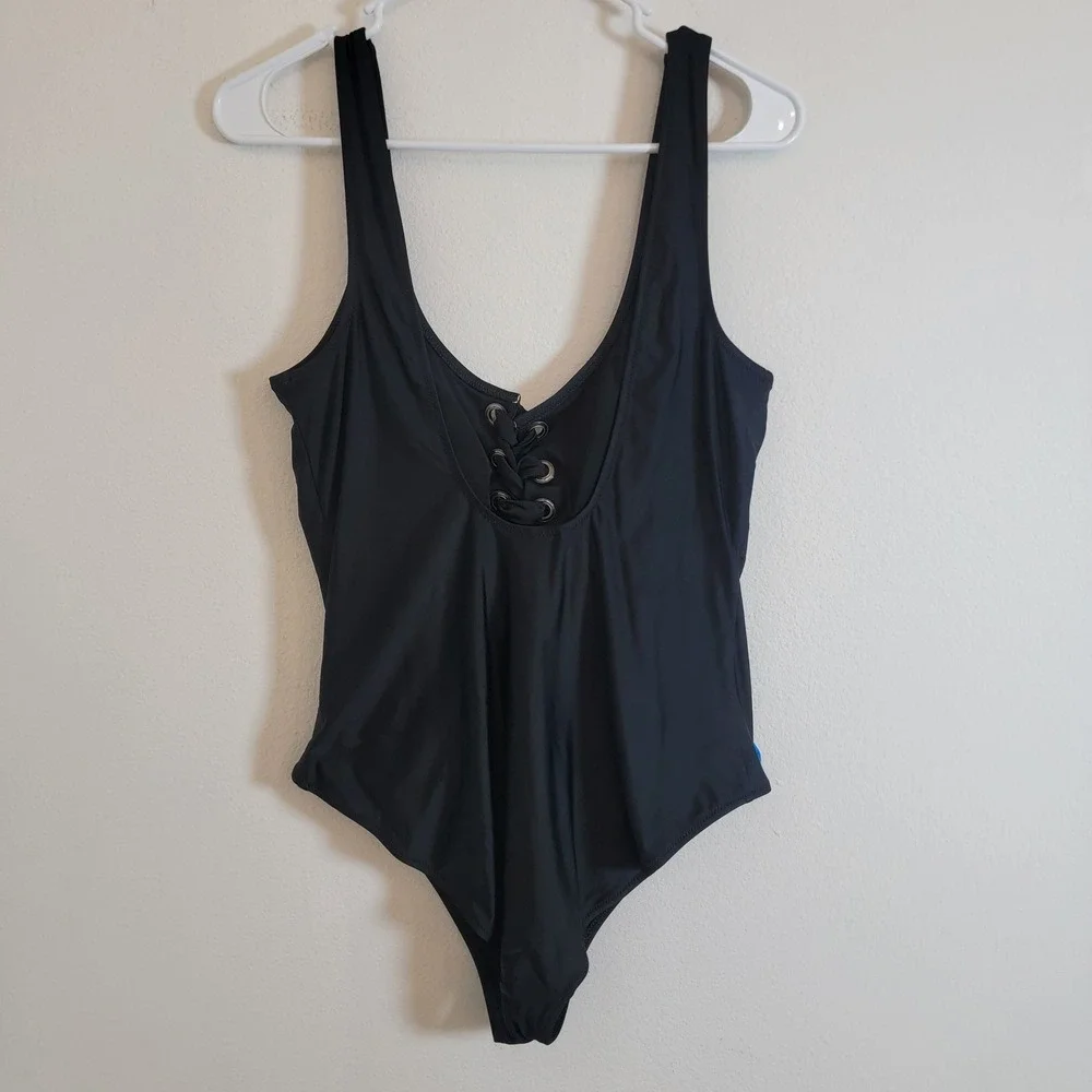 Aerie Womens XL Black Lace Up Front and Back One Piece Swimsuit Vacation Cruise